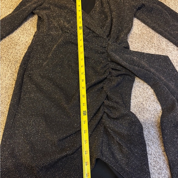 Blashe Black Metallic Shimmer Wrap Mini Dress Size M | Long Sleeve - Picture 5 of 14